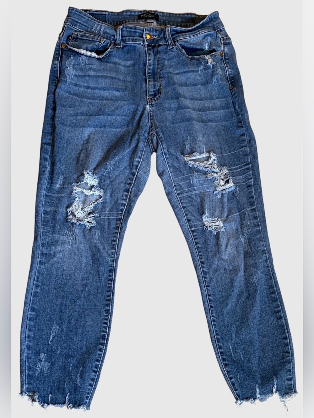 Judy Blue 14W Dark Wash Distressed Shark Bite Raw Hem Skinny Jeans